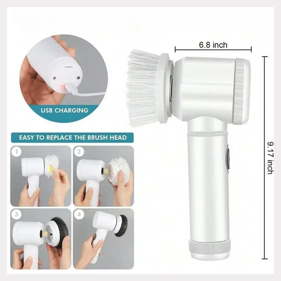 5-in-1 Electric Rotating Brush: Multifunctional, Waterproof, USB Rechargeable, and Replaceableeable